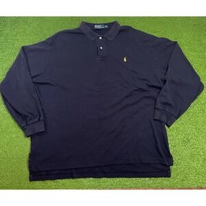 Vintage Polo Ralph Lauren Rugby Polo‎ Shirt 2XL Long Sleeve Pullover Preppy Blue
